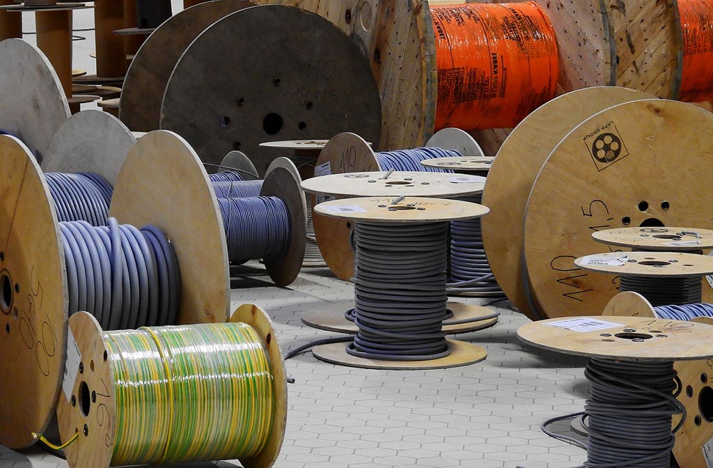 Cable reel on the warehouse floor